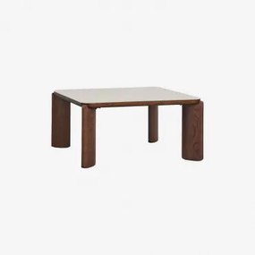 Square Coffee Table 80x80 Cm In Tempered Glass And Mdf Nilea Tapioca Bege - Sklum