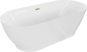 Mexen Roxy banheira independente 180 x 85 cm, branca, escoamento dourado escovado - 51201808500-55