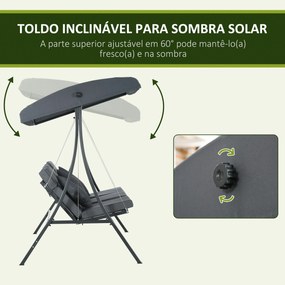 Baloiço de Jardim Exterior de 3 Lugares com Toldo Ajustável e Estrutura de Aço 202x115x168 cm Cinzento Escuro