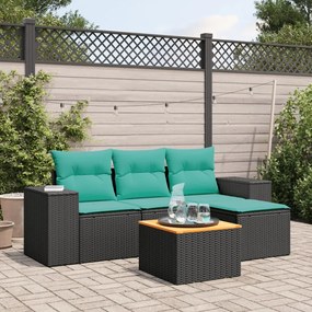 vidaXL 5 pcs conjunto de sofás p/ jardim c/ almofadões vime PE preto