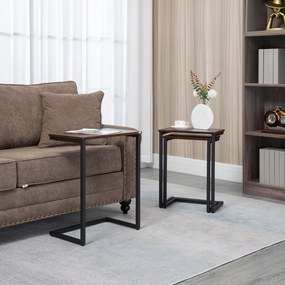 Conjunto de 3 Mesas Auxiliares em Forma de C Mesas de Estilo Industrial com Pés de Aço para Sala de Estar Dormitório Escritório 45x30x60cm 40x28x56cm e 34x25x50cm Marrom Rústico