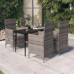 vidaXL 5 pcs conjunto de jantar para jardim com almofadões cinzento