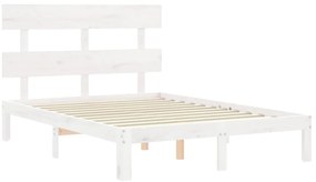 Estrutura de cama de casal c/ cabeceira madeira maciça branco