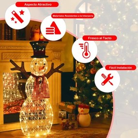 Decoração natalina de boneco de neve iluminado com 80 luzes LED, acessórios para fixação no chão para interiores e exteriores