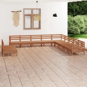 11 pcs conjunto lounge de jardim pinho maciço castanho mel