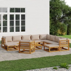 vidaXL 12pcs conj lounge jardim madeira c/almofadões cinza-acastanhado
