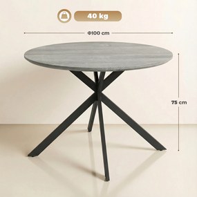 Mesa de Jantar Redonda, 100 x 100 x 75 cm (CADEIRAS NÃO INCLUIDAS), Para 4 Pessoas, Cinzento