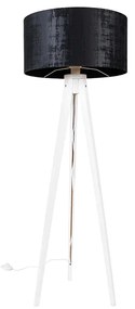 Candeeiro de pé moderno tripé branco abajur veludo preto 50cm - TRIPOD CLASSIC Moderno