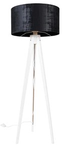 Candeeiro de pé moderno tripé branco com cúpula de veludo preto 50 cm - Tripod Classic Moderno