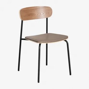 Pack De 4 Cadeiras De Jantar Empilháveis Em Ferro E Madeira Wilpier Preto & Couro Sintético Castanho Bombon - Sklum