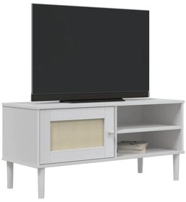 Móvel de TV SENJA aspeto vime 106x40x49 cm pinho maciço branco
