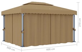 Gazebo com cortina 4x3 m alumínio cinzento-acastanhado