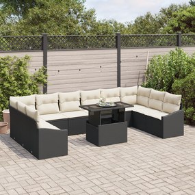 Conjunto de Sofá de Jardim de 11 Peças com Almofadas Preto em Rattan P