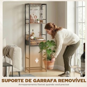 Móvel de Bar para Vinhos com Suporte de Copos e Gaveta Garrafeira para 12 Garrafas com Prateleira Aberta Castanho Rústico