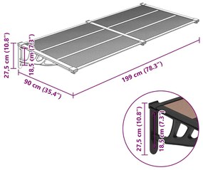 Toldo de porta 199x90 cm policarbonato preto