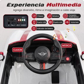 Carrinho Elétrico Infantil 12V para crianças 3-6 anos, 97 x 55 x 48 cm, Dois Modos de Condução, Branco