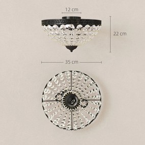 Candeeiro de Teto de Cristal Clássico com 2 Suportes E14 40W Candeeiro de Teto Vintage com 168 Contas de Cristal Ø35x22 cm Preto