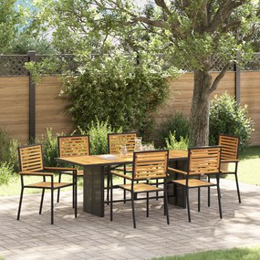 Conjunto de Jantar de 7 Peças vidaXL Preto Polyrattan Acácia