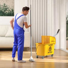 Carrinho de limpeza com esfregona lateral, balde de 20 L, pega e esfregona, 45 x 26,5 x 70 cm, amarelo