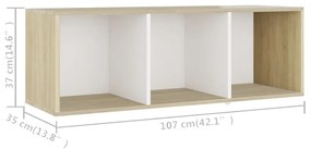 Móvel de TV 107x35x37 cm contraplacado branco e carvalho sonoma