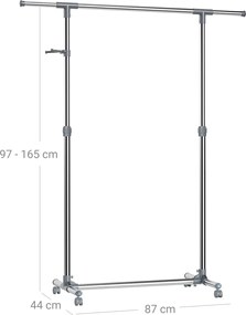 Cabide aberto extensível 87-150 cm, profundidade: 44 cm, altura: 97-165 cm cinzento