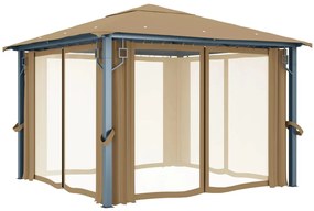 Gazebo com cortina 300x300 cm alumínio cinzento-acastanhado