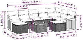 10 pcs conjunto de sofás p/ jardim com almofadões vime PE bege