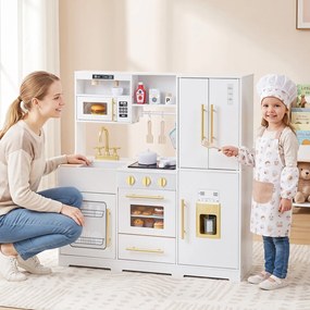 Cozinha Infantil de Brincar, 93 x 29,5 x 96 cm, Com Luzes e Sons, Branco