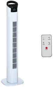 HOMCOM Ventoinha de Coluna 50W com Controlo Remoto 3 Velocidades Ecrã LCD Temporizador 7,5h e Oscilante 70° Ø20x78,5 cm Branco