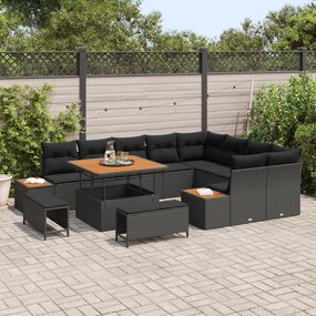 Conjunto de Sofás de Jardim vidaXL com Almofadas 12 Peças Preto Vime S