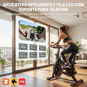 Bicicleta Estática para Casa com APP Resistência Magnética Ajustável Ecrã LCD Assento e Guiador Ajustáveis Rodas