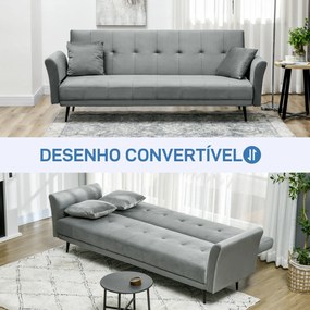 Sofá Cama Convertível Sofá Cama de 3 Lugares com Encosto Ajustável de 3 Níveis e 2 Almofadas Acolchoadas 206x81x83 cm Cinza