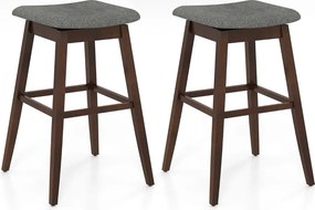 Conjunto de 2 bancos 50 x 50 x 76 cm giratórios de bar 360° com assento acolchoado, apoio para os pés e pernas em madeira de borracha