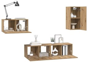 Conjunto de móvel de TV com gaveta com prateleira 4 pcs carvalho artis