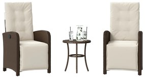 vidaXL 3 pcs conjunto bistrô com almofadões vime PE castanho