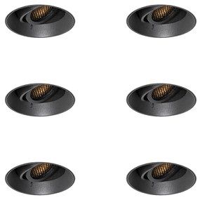 Conjunto de 6 Focos Embutidos Modernos Preto GU10 Redondo Sem Aro - Oneon Honey