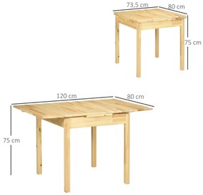 Mesa de Jantar Dobrável Mesa de Madeira Extensível com Laterais Abatíveis para 2-4 Pessoas 120x80x75 cm Madeira