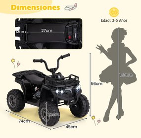 Moto 4 eletrica para crianças 6V de 4 rodas com botão de arranque Pneus Faróis LED Preto