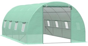 Outsunny Estufa Túnel 590x300x200cm com Porta Enrolável 8 Janelas Cobertura de PE 140g/m² e Tubo de Aço Verde