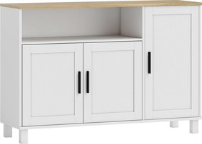 Aparador de Sala com Prateleiras Ajustáveis Compartimento Aberto Pernas de Madeira 110x33x75 cm Branco