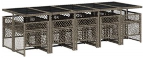 11 pcs conjunto jantar p/ jardim c/ almofadões vime PE cinzento