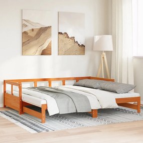 vidaXL Sofá-cama com gavetão e colchões 90x200 cm pinho castanho-mel