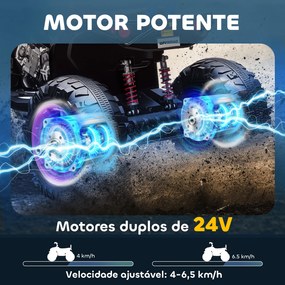Moto 4 Elétrica para Crianças 24V com 2 Lugares 2 Motores Velocidade até 6,5 km/h Faróis Buzina Música e USB 109x68,5x76 cm Rosa