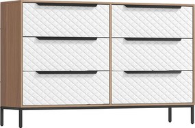 Cómoda com 6 Gavetas de Tecido Frentes com Padrão de Diamante Móvel de Arrumação 117,5x30x73,5 cm Madeira e Branco