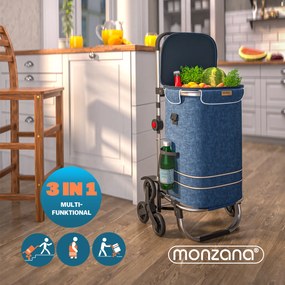 Carrinho de compras sobe escadas com facilidade com 3 rodas azul