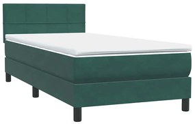 Cama com molas/colchão 90x220 cm veludo verde-escuro