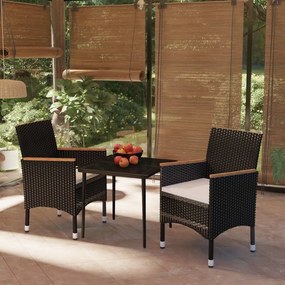 vidaXL 3 pcs conjunto de jantar para jardim com almofadões preto
