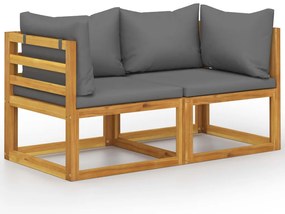 Banco de jardim de 2 lugares com almofadões cinzento-escuro