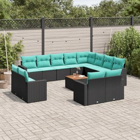 vidaXL 13 pcs conjunto de sofás de jardim com almofadões vime PE preto