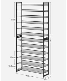 Sapateira com 12 prateleiras 92,5 x 30,7 x 223 cm Preto